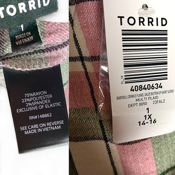 TORRID Babydoll Crinkle Flannel Gauze Button Up Short Sleeve Blouse NWT Size 1X - Picture 8 of 8